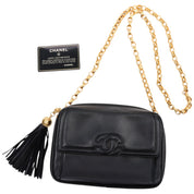 Circa 1992 CC Mark Stitch Tassel Bijoux Chain Shoulder Bag Black