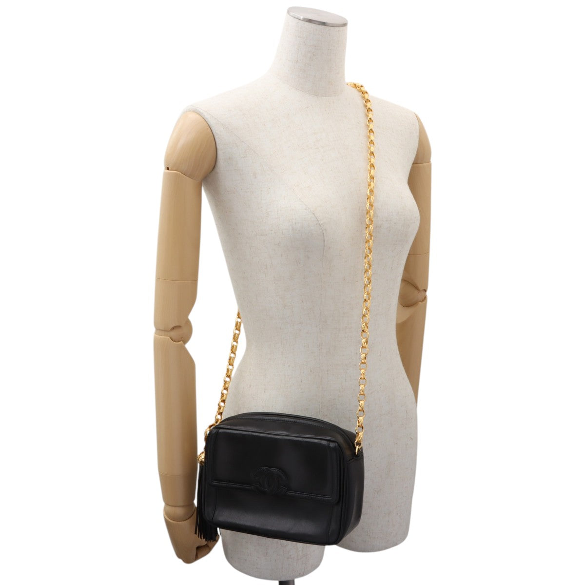 Circa 1992 CC Mark Stitch Tassel Bijoux Chain Shoulder Bag Black