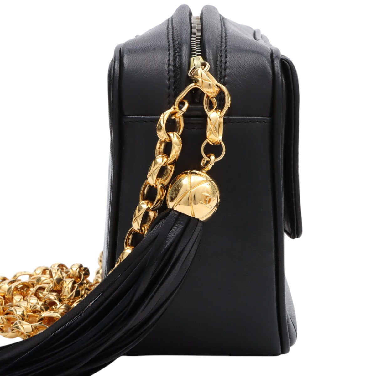 Circa 1992 CC Mark Stitch Tassel Bijoux Chain Shoulder Bag Black