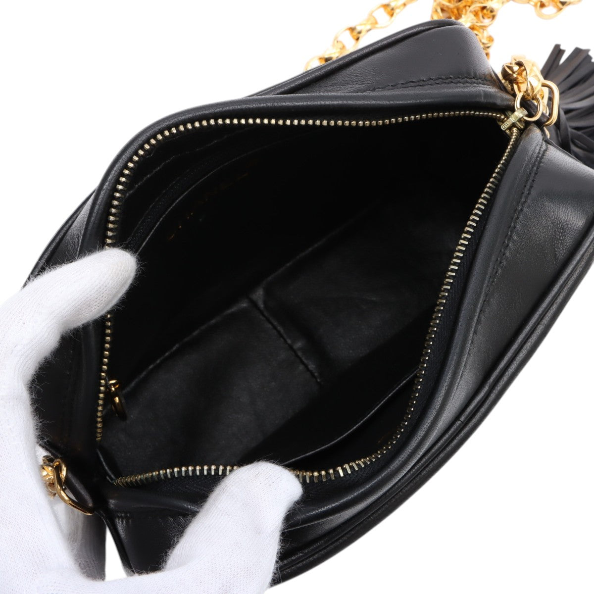 Circa 1992 CC Mark Stitch Tassel Bijoux Chain Shoulder Bag Black