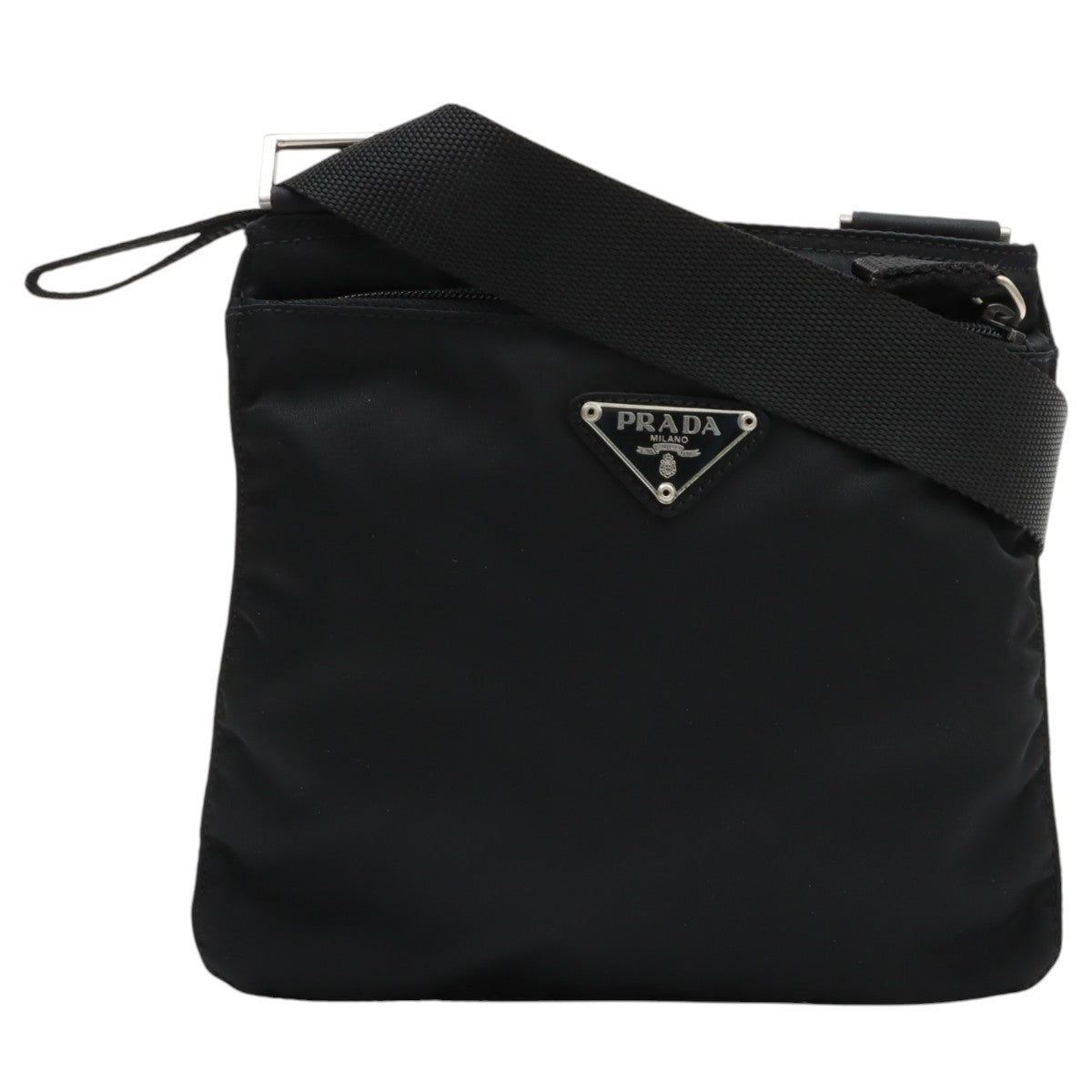 Nylon logo plate shoulder bag in black