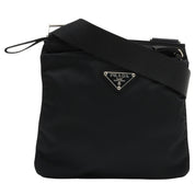 Nylon logo plate shoulder bag in black