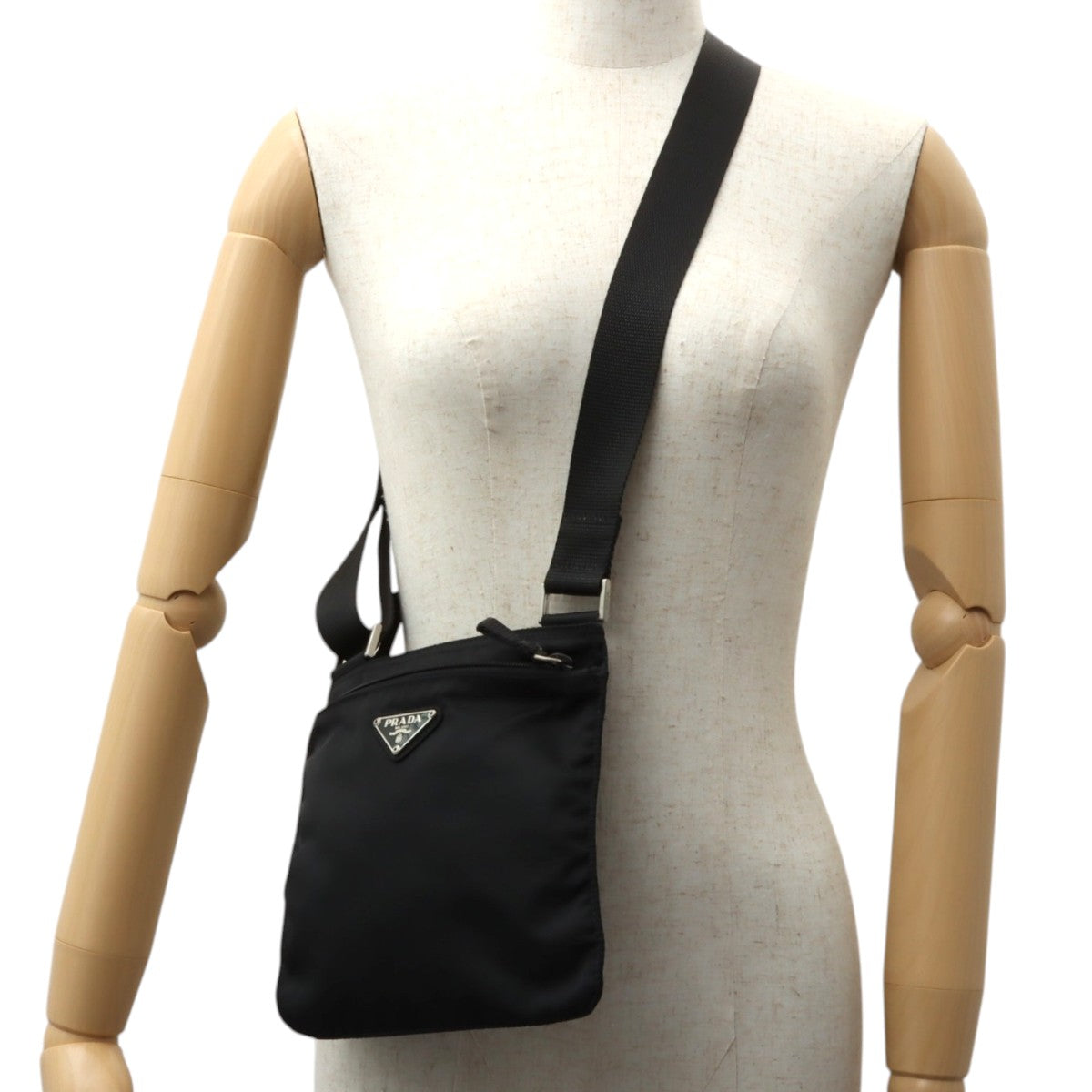 Nylon logo plate shoulder bag in black
