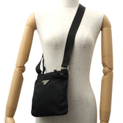 Nylon logo plate shoulder bag in black