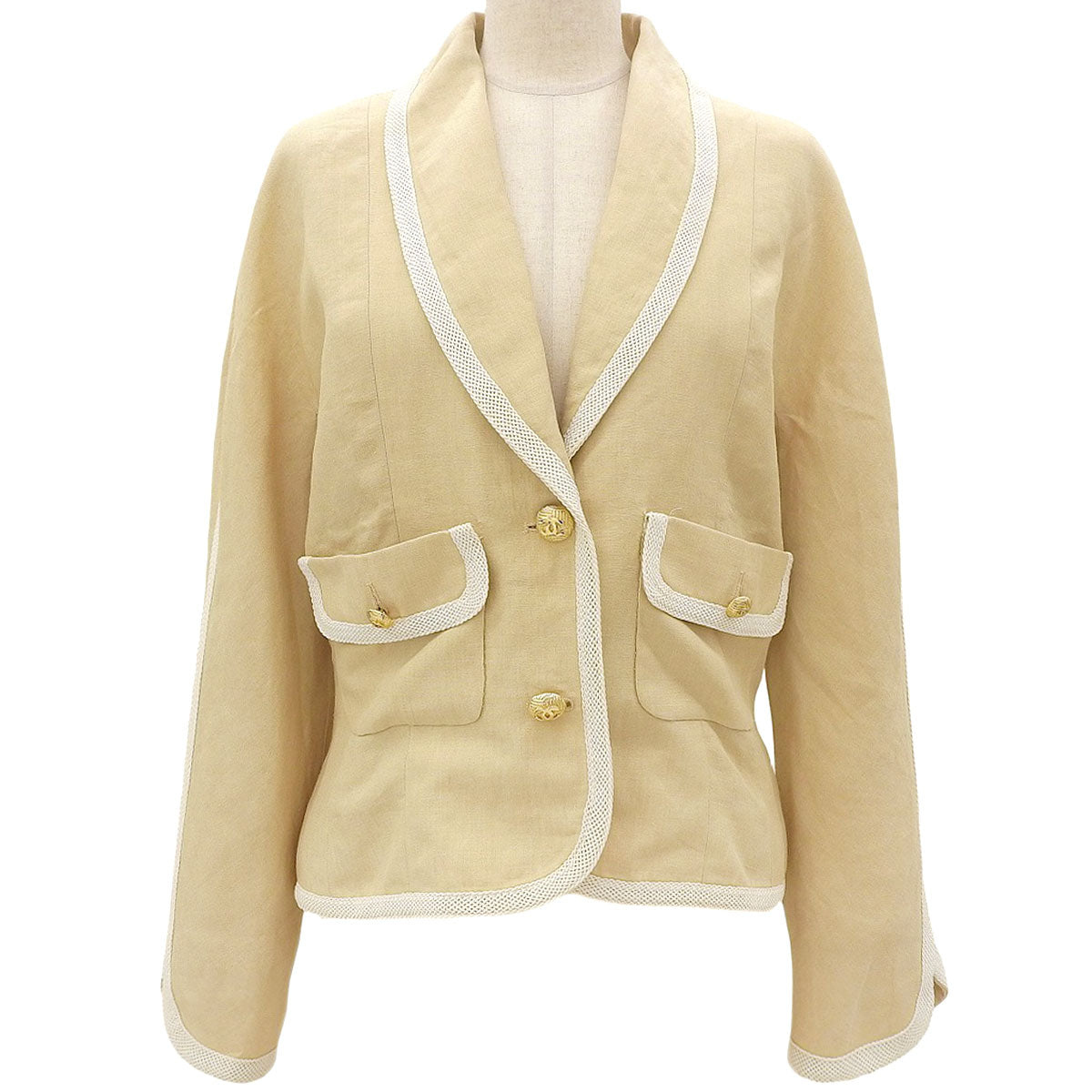 Linen CC Mark Button Jacket Ivory/White