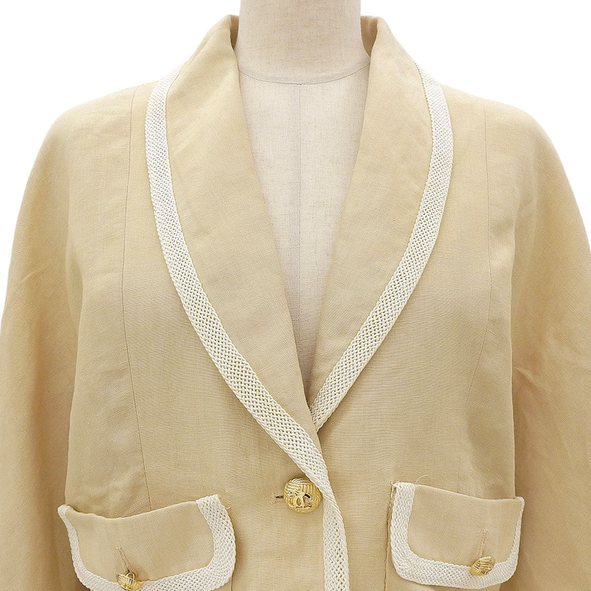 Linen CC Mark Button Jacket Ivory/White