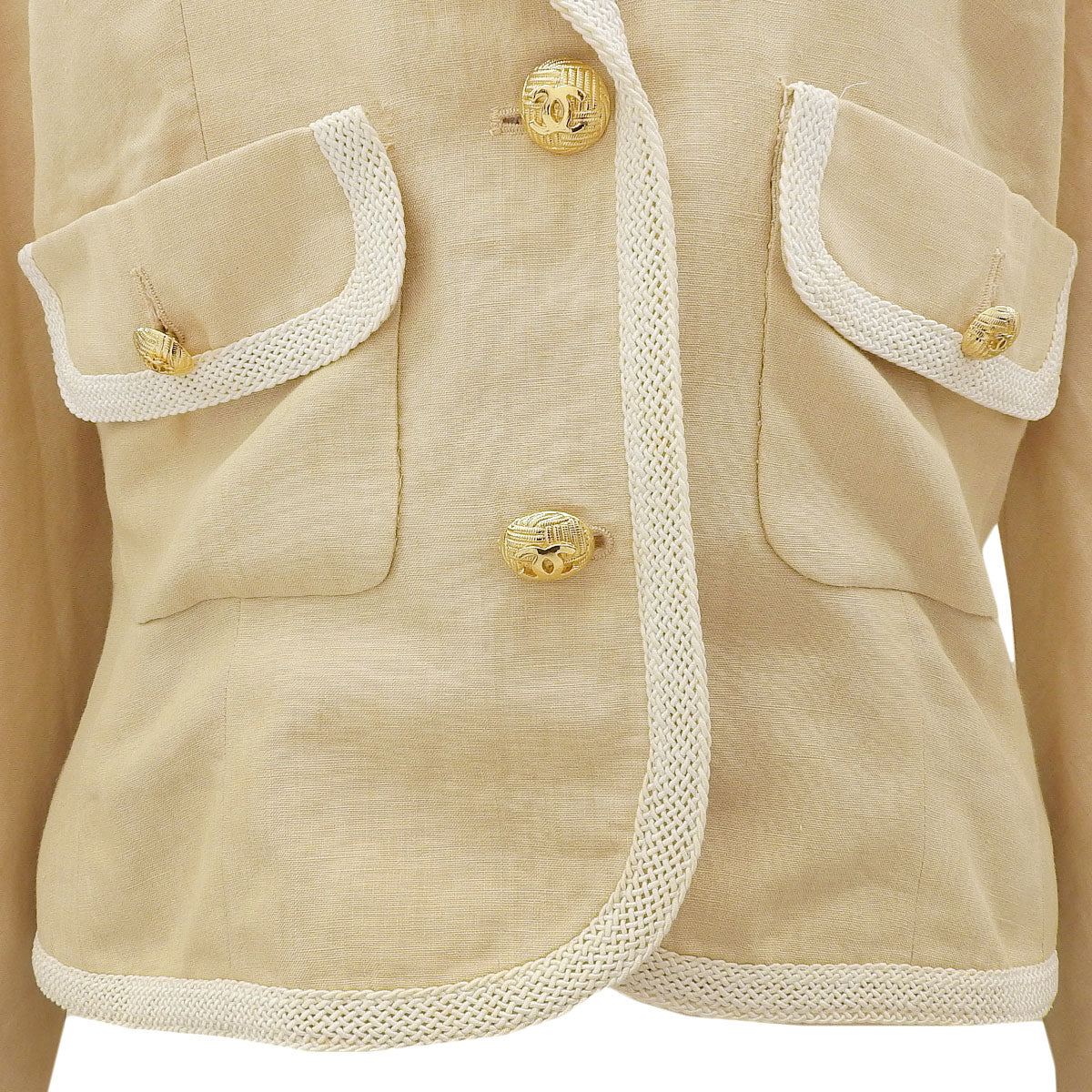 Linen CC Mark Button Jacket Ivory/White