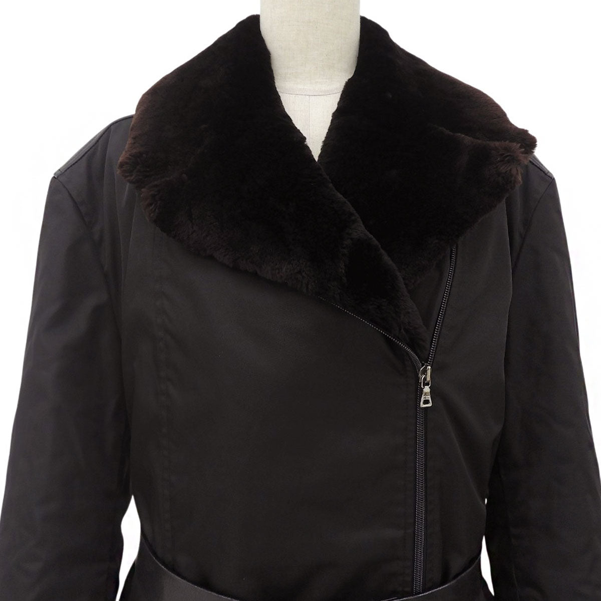 Nylon Leather Combination Fur Collar Coat #40 Black