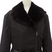 Nylon Leather Combination Fur Collar Coat #40 Black