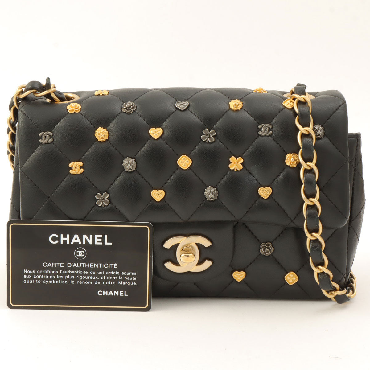 Around 2018 Made Studded Icon Lucky Charm Classic Flap Chain Bag Black