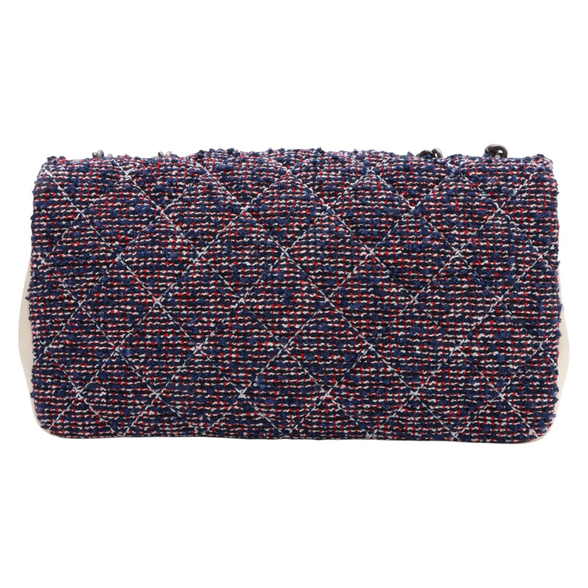 circa 2016 Tweed and Leather CC Turn-Lock Chain Shoulder Bag, Ivory/Navy/Red