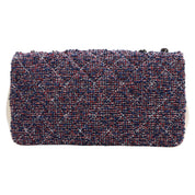 circa 2016 Tweed and Leather CC Turn-Lock Chain Shoulder Bag, Ivory/Navy/Red