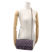 circa 2016 Tweed and Leather CC Turn-Lock Chain Shoulder Bag, Ivory/Navy/Red
