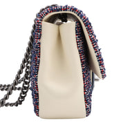 circa 2016 Tweed and Leather CC Turn-Lock Chain Shoulder Bag, Ivory/Navy/Red