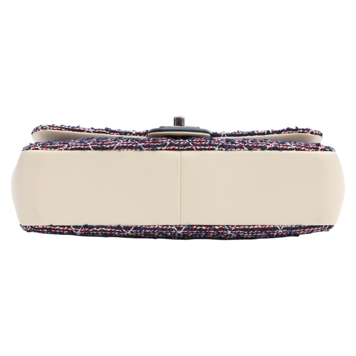 circa 2016 Tweed and Leather CC Turn-Lock Chain Shoulder Bag, Ivory/Navy/Red