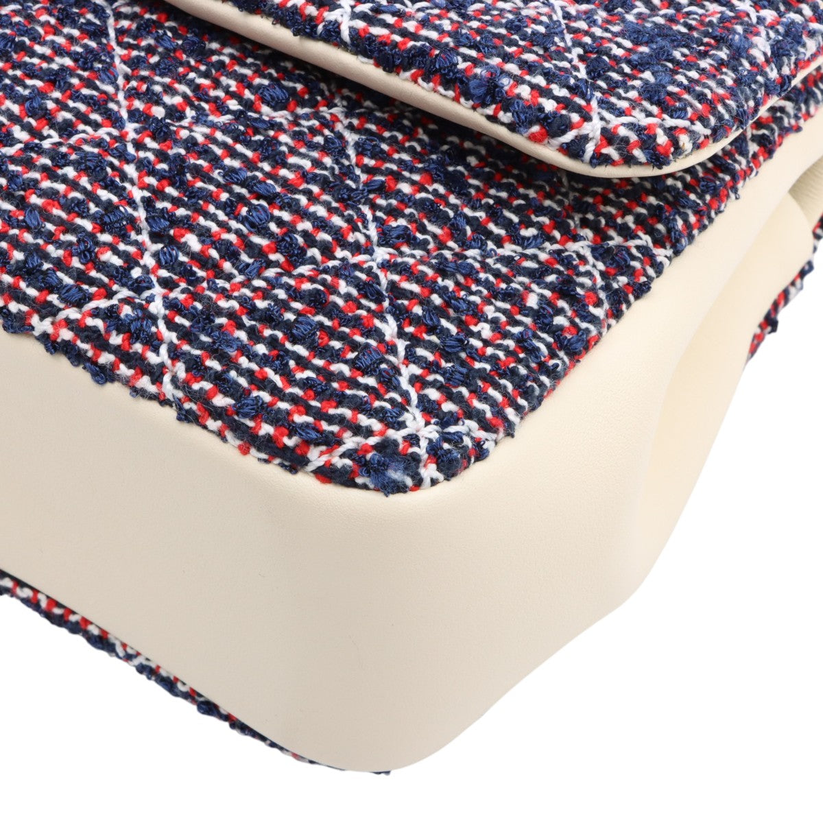 circa 2016 Tweed and Leather CC Turn-Lock Chain Shoulder Bag, Ivory/Navy/Red