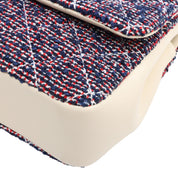 circa 2016 Tweed and Leather CC Turn-Lock Chain Shoulder Bag, Ivory/Navy/Red