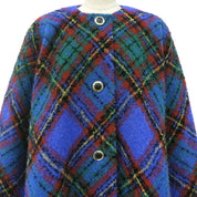 Plaid Flared Coat with Scarf #L Blue/Multi