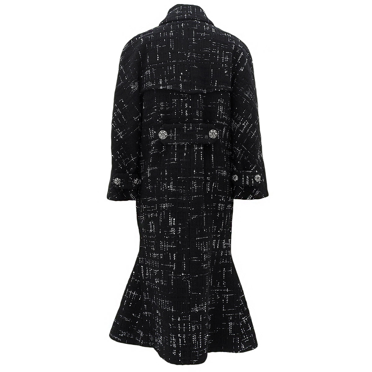 Checked Pattern CC Mark Button Mermaid Coat #38 Black/White