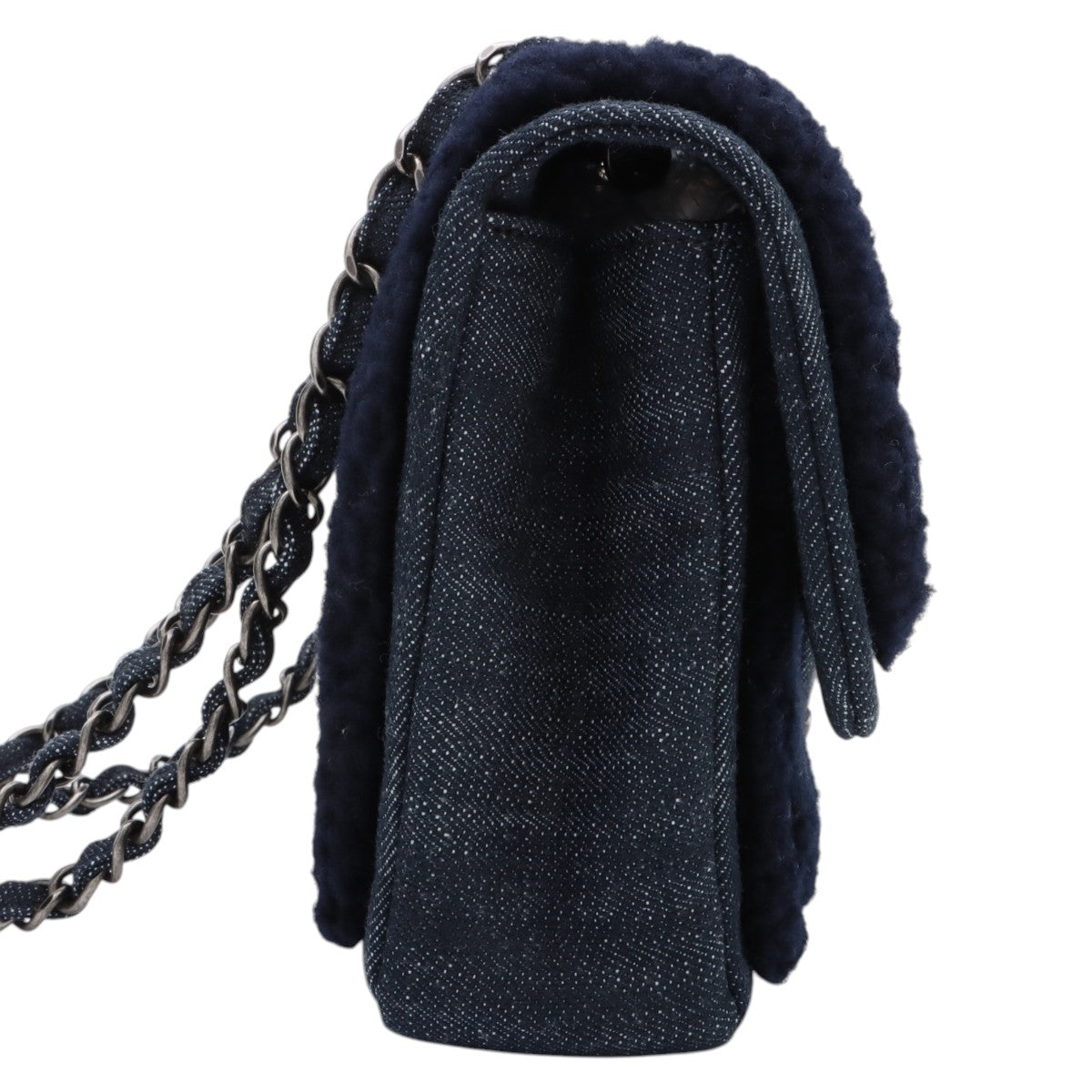 2014 or so model, fleece denim combination CC turn-lock chain shoulder bag, navy