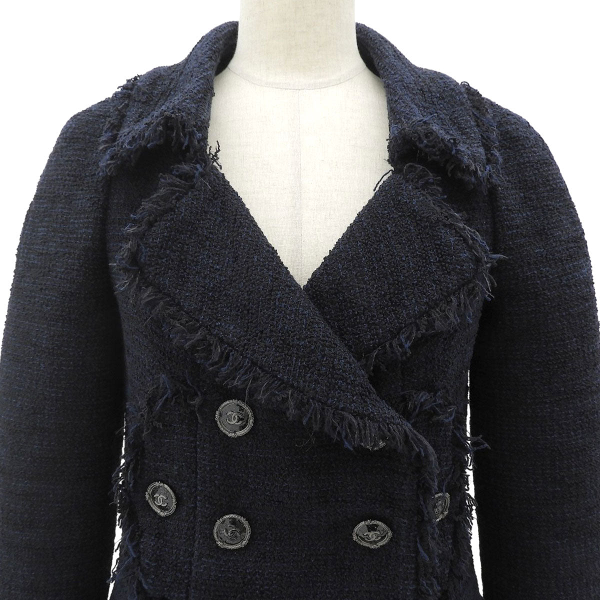 Tweed CC Mark Button Jacket - Navy/Black