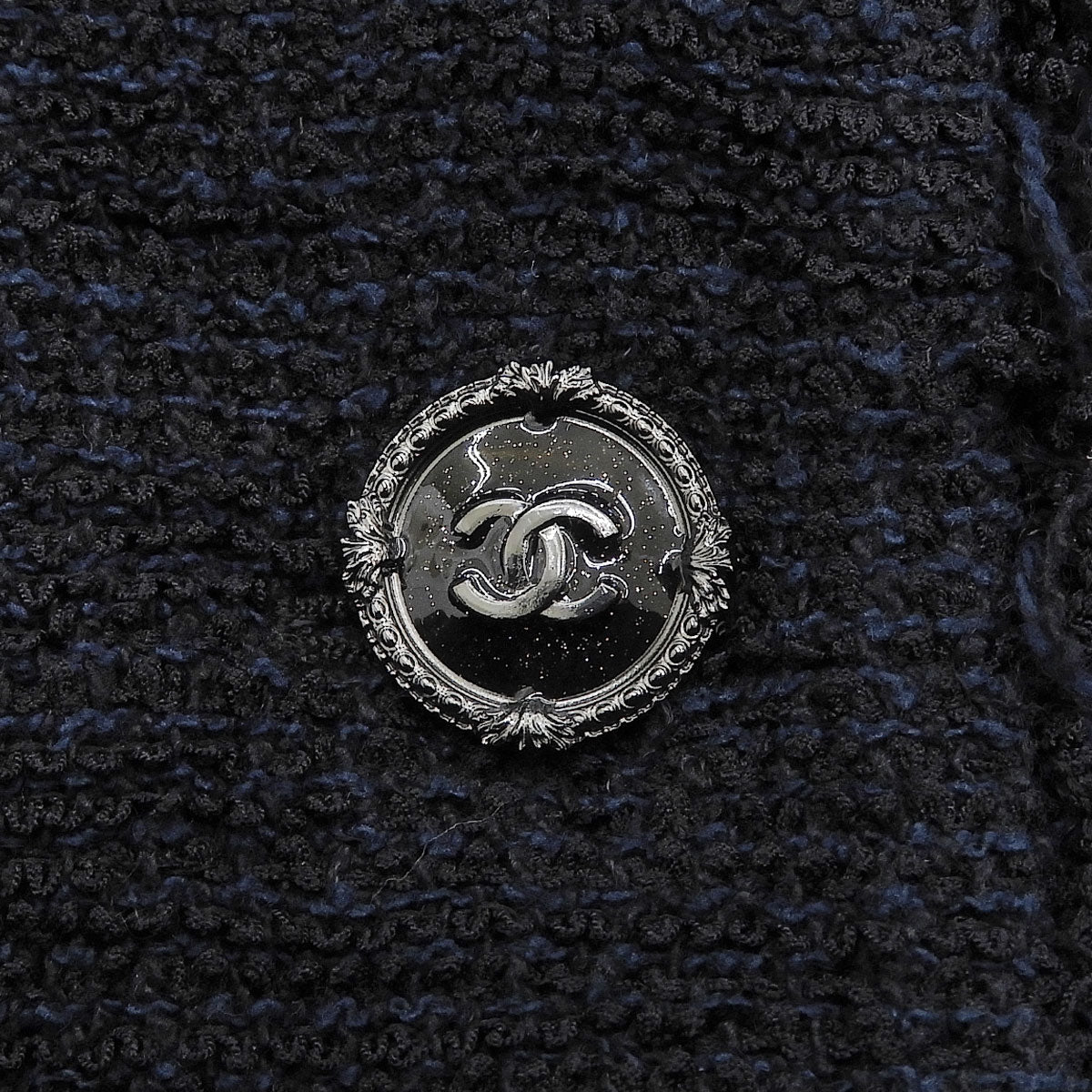 Tweed CC Mark Button Jacket - Navy/Black