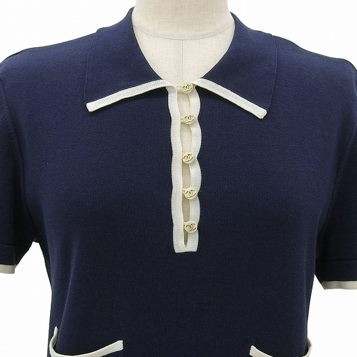 1996 CC Logo Short-Sleeved Knit Top #40 Navy/White