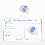 PT900 Tanzanite Diamond Square Ring #62 Silver/Blue