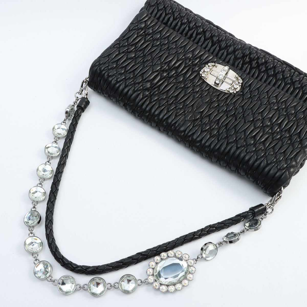 Crystal Matelassé Shoulder Bag in Black