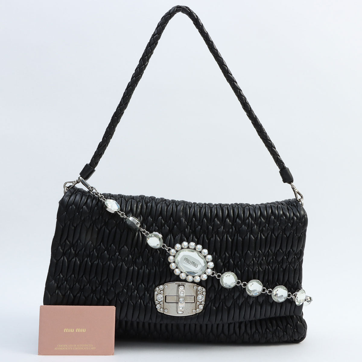 Crystal Matelassé Shoulder Bag in Black