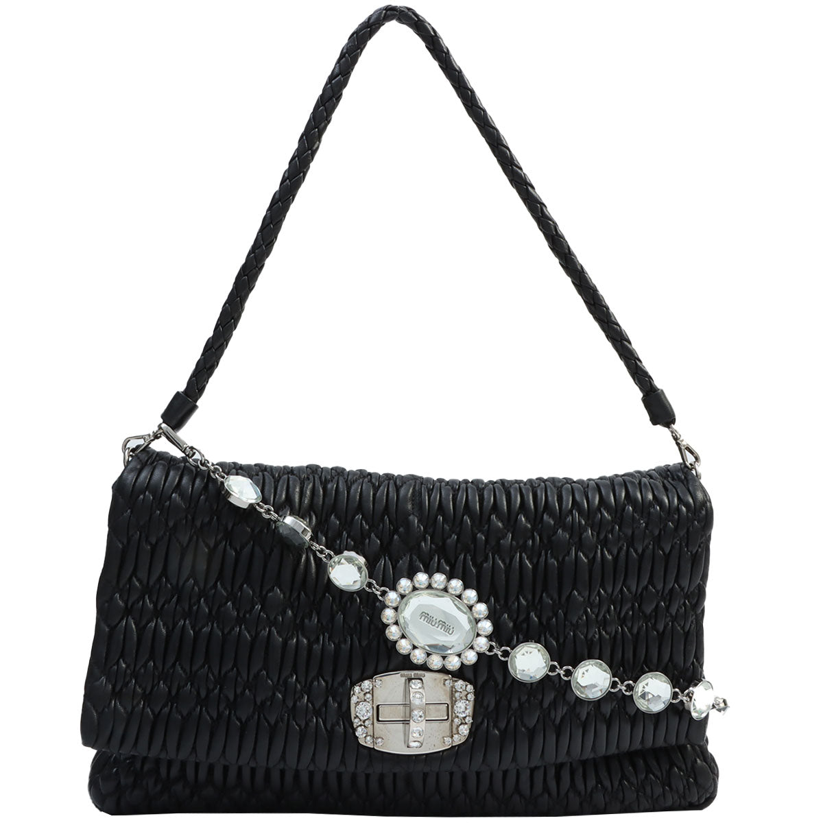 Crystal Matelassé Shoulder Bag in Black
