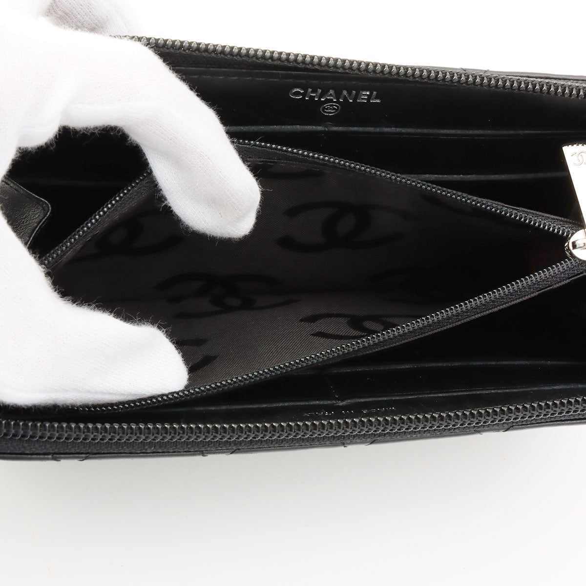 Cambon Line Zip Around Long Wallet, Black, circa 2009
