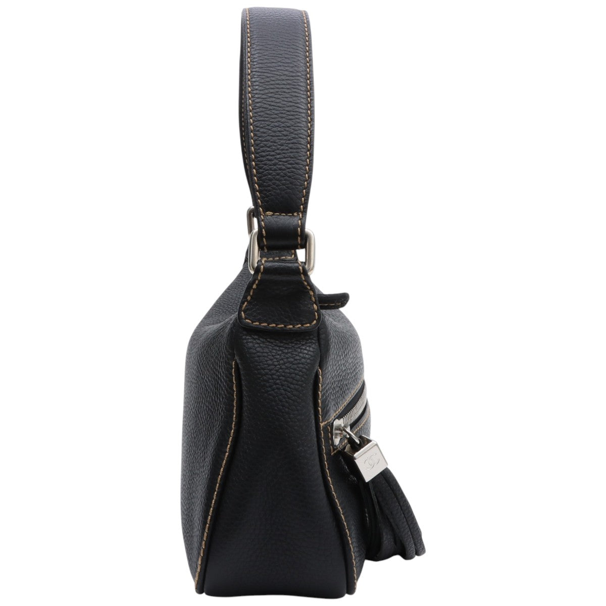 Chanel Caviar Skin Logo Embossed Tassel Shoulder Bag Black, circa 2001
