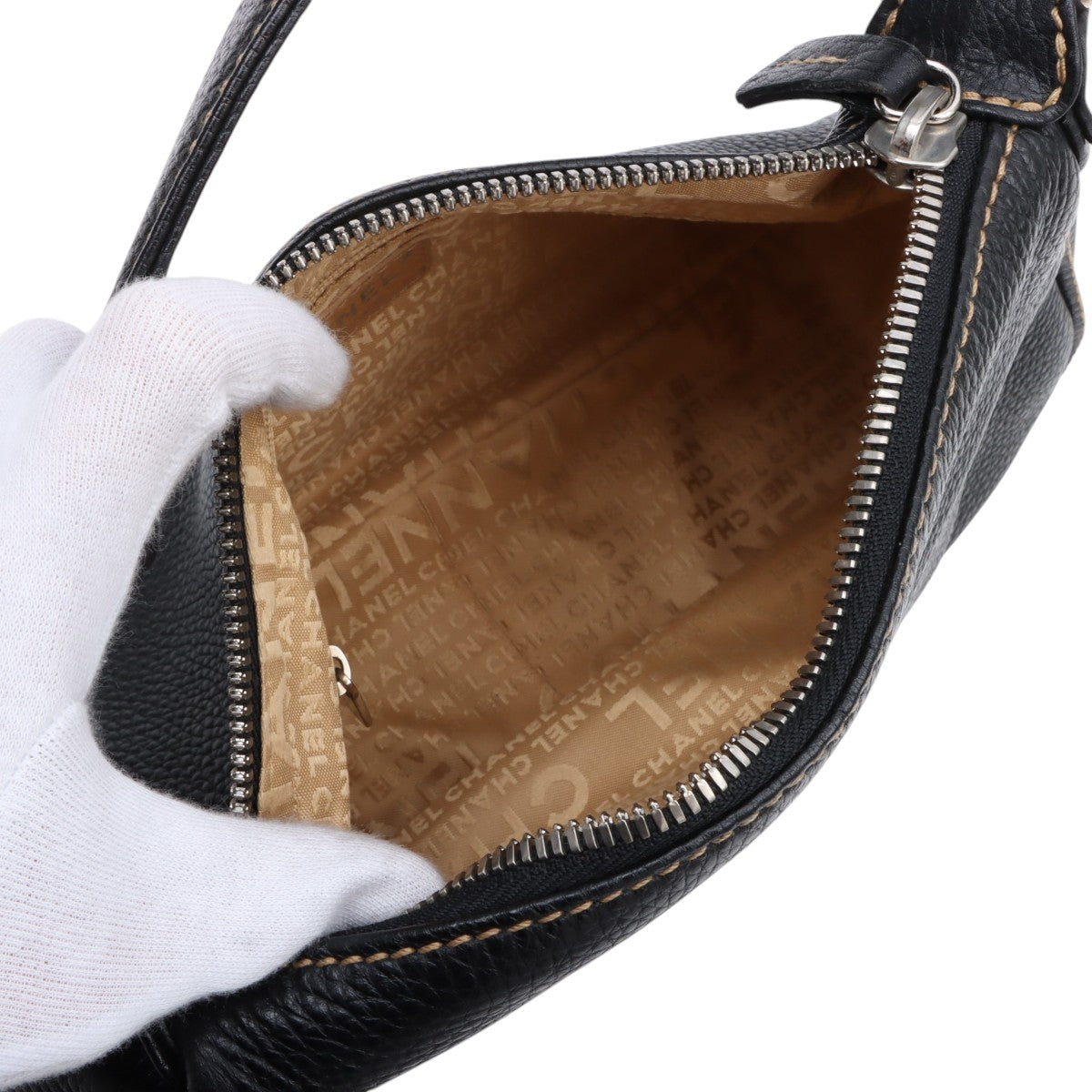 Chanel Caviar Skin Logo Embossed Tassel Shoulder Bag Black, circa 2001