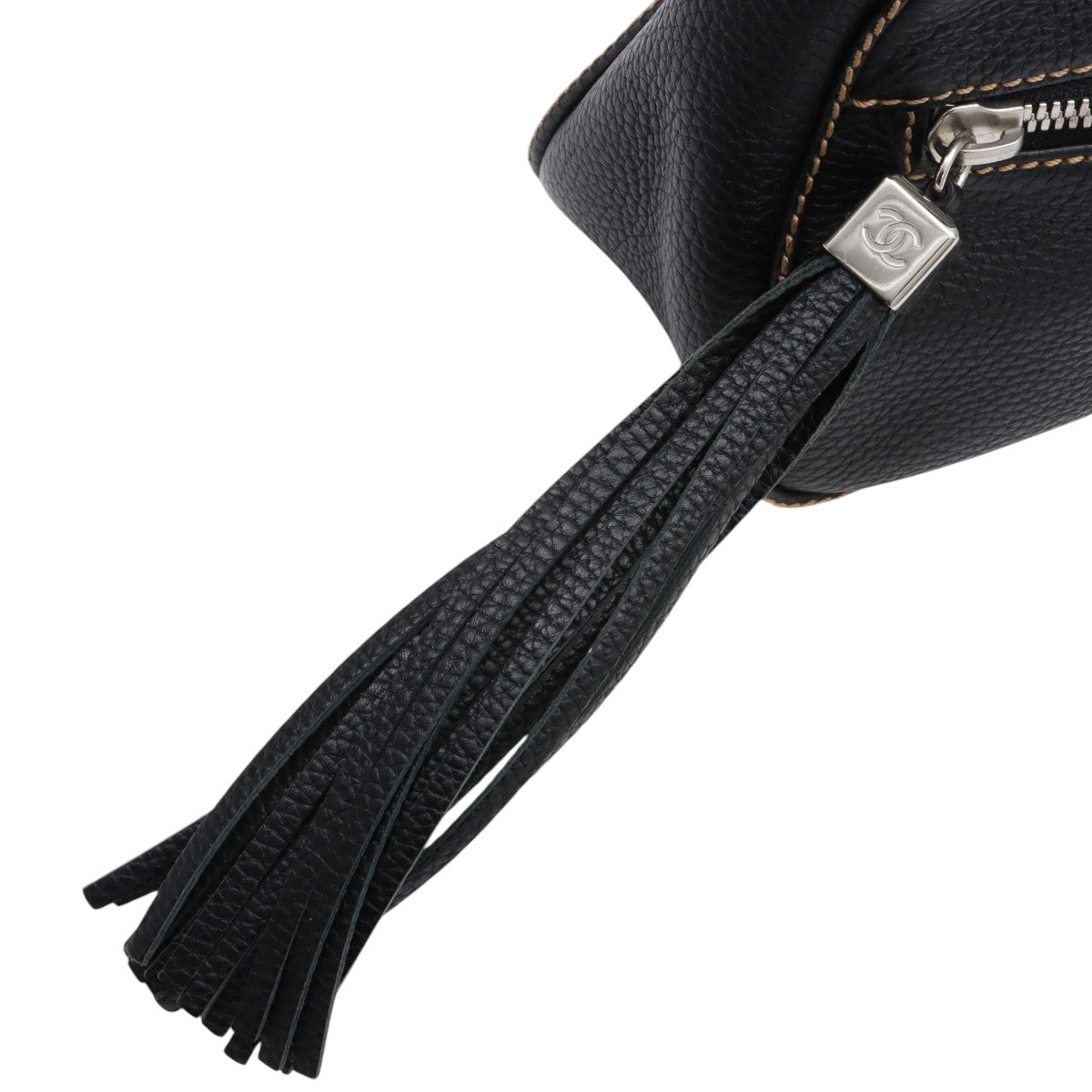 Chanel Caviar Skin Logo Embossed Tassel Shoulder Bag Black, circa 2001