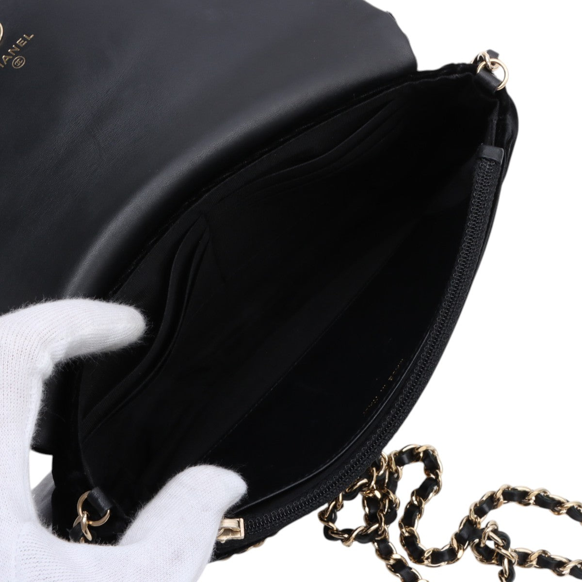 Velvet CC mark stitched chain wallet, black, manufactured around 2014