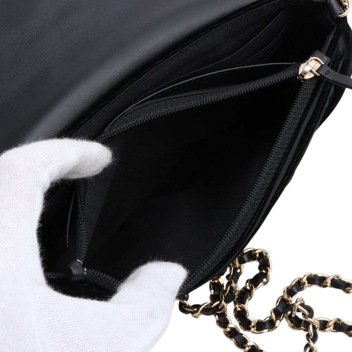 Velvet CC mark stitched chain wallet, black, manufactured around 2014