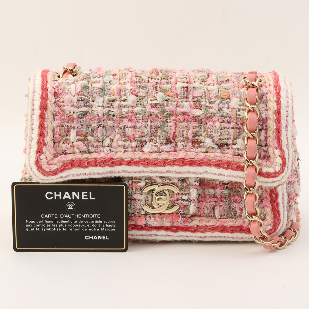 Pink Tweed CC Turn-lock Chain Shoulder Bag, manufactured around 2019
