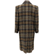 Check Pattern Wood Button Long Coat #M Brown/Multi