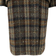 Check Pattern Wood Button Long Coat #M Brown/Multi