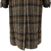 Check Pattern Wood Button Long Coat #M Brown/Multi