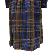 チェックパターントリムロングコート ブラウン/ブルー