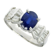 Platinum Sapphire Diamond Design Ring #50 Silver/Blue