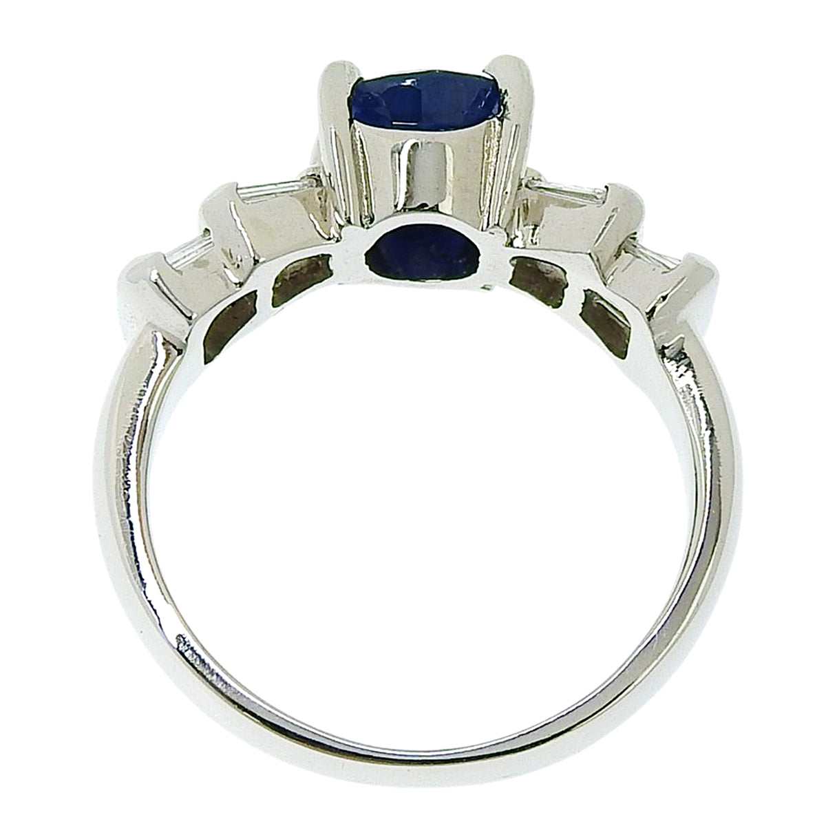 Platinum Sapphire Diamond Design Ring #50 Silver/Blue