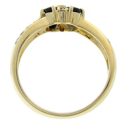 18K Sapphire Diamond Flower Motif Ring #52 Gold