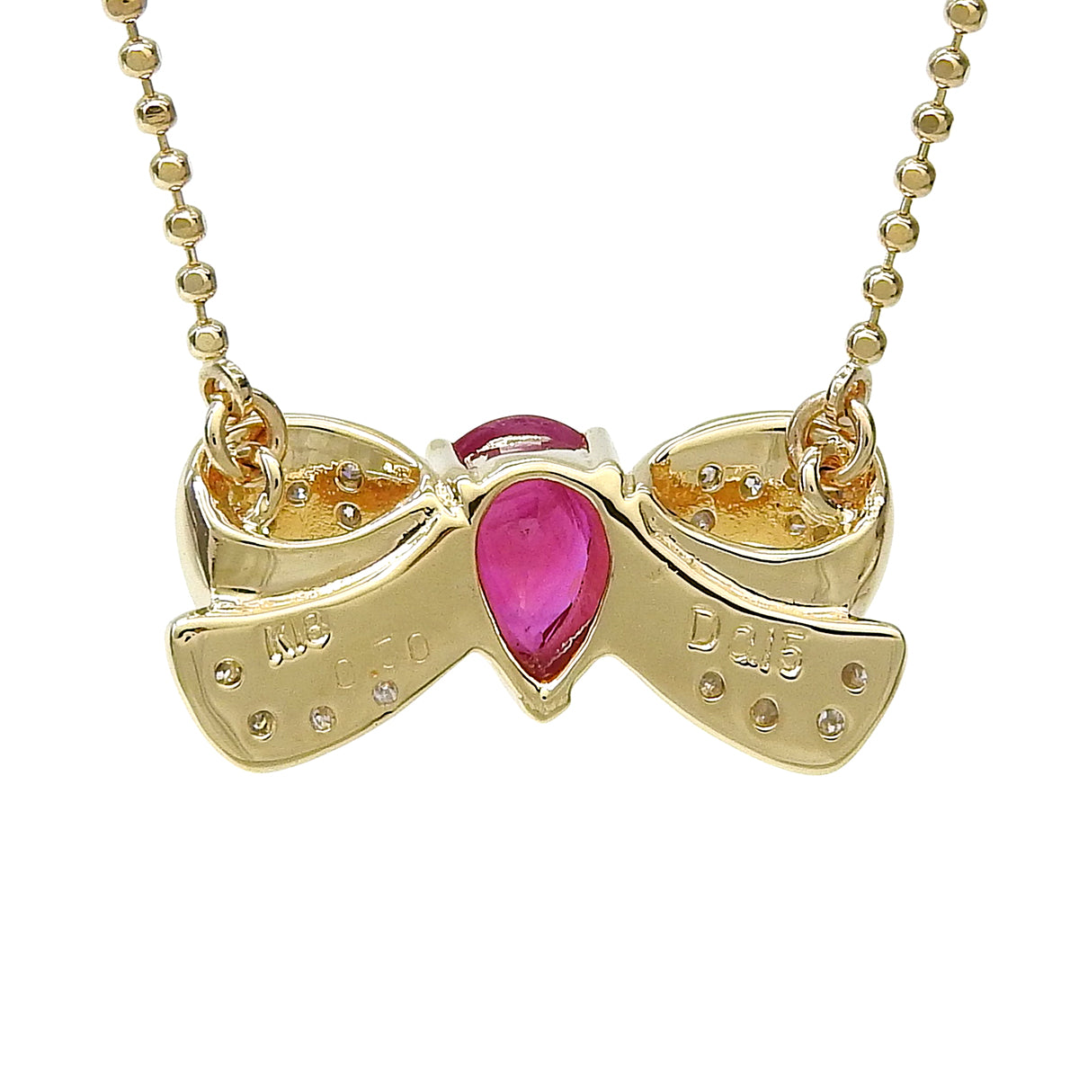 18K Ruby and Diamond Ribbon Motif Necklace Gold/Pink