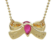 18K Ruby and Diamond Ribbon Motif Necklace Gold/Pink
