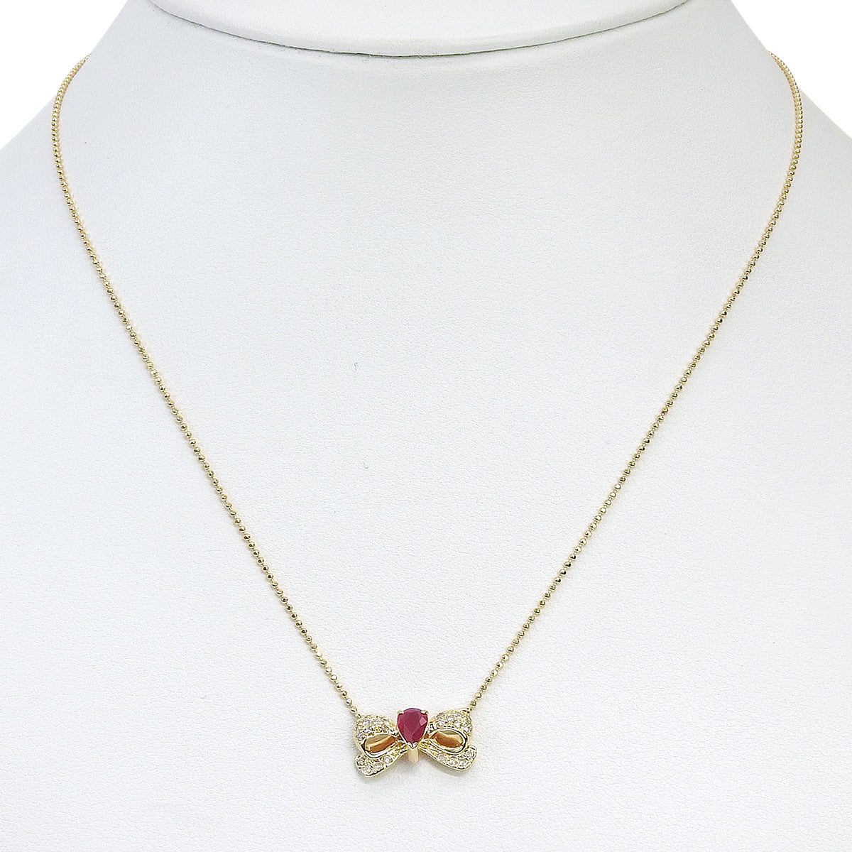 18K Ruby and Diamond Ribbon Motif Necklace Gold/Pink