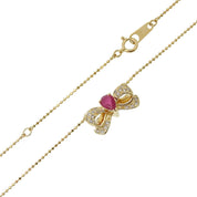 18K Ruby and Diamond Ribbon Motif Necklace Gold/Pink