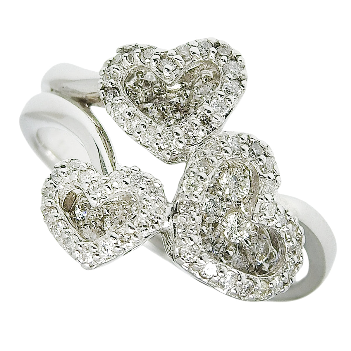Platinum Heart Motif Diamond Design Ring #52 Silver